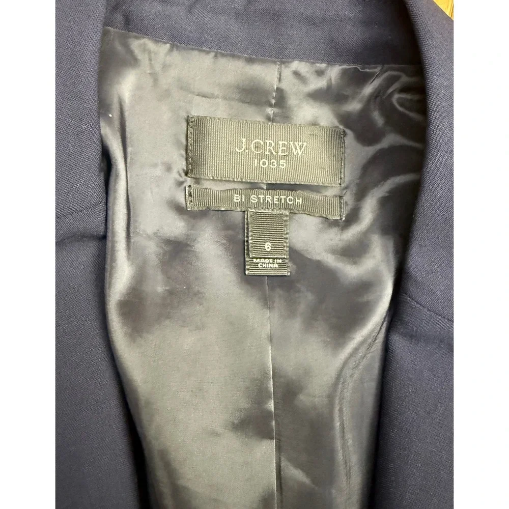 J. Crew 1035 Bi-Stretch Wool Blazer Navy Blue Two-Button Jacket Size 6 95961